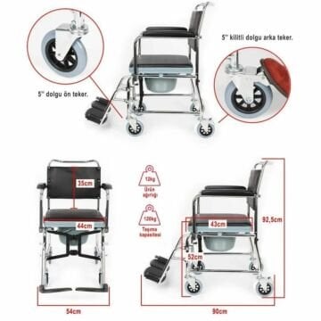 Klozetli Tekerlekli Sandalye | Ev Tipi Tekerlekli Sandalye | Tuvalet Sandalye | Banyo Sandalyesi