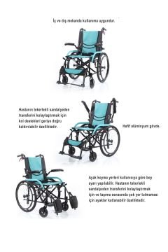 Hafif Tekerlekli Sandalye | Refakatçi Sandalyesi | Frenli Transfer Sandalyesi Mavi