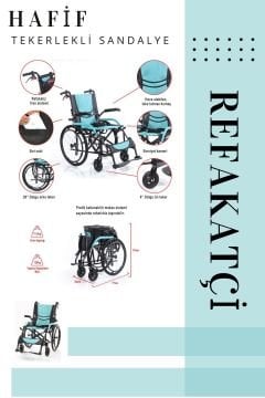 Hafif Tekerlekli Sandalye | Refakatçi Sandalyesi | Frenli Transfer Sandalyesi Mavi