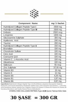 Aromel Multi Gold Hidrolize Kolajen | 30 Şase 300 gram | Type I,II,III Multi , 21 in One Collagen