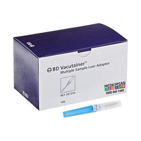 100 Adet Mavi Kan Alma igne Ucu | Luer Adaptör | Bd 367300