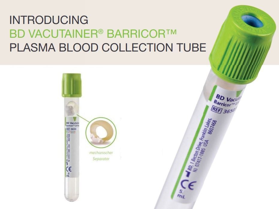 100 Adet Barricor Lityum Heparinli Plazma Tüp | BD 365081 | 5.0 ml 13x100 mm | Bd Vacutainer Barricor Lh Plasma