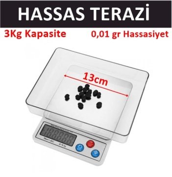 Hassas Terazi, 3Kg/0.01gr Laboratuvar, Mutfak Terazisi MH-777 Model