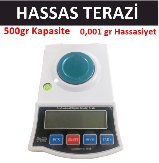Hassas Terazi, 500gr/0.001gr Laboratuvar, Kuyumcu Terazisi MH-3068 Model