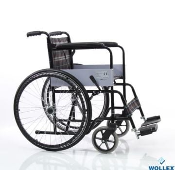 W210 Manuel Tekerlekli Sandalye Şık ekose kumaş kaplama emniyet kemerleri ve fren düzeneği