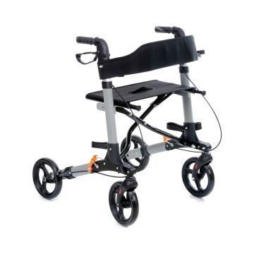 Lüx Alüminyum Rolatör | Oturaklı Hasta Yürüteci | 4 Tekerli | Katlanabilir | Çantalı | Gümüş Renk