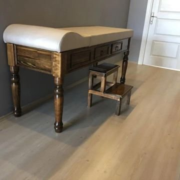 Ahşap Muayene Masası | ÇEKMECELİ + BASAMAKLI | Torna Ayaklı