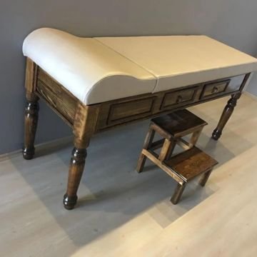 Ahşap Muayene Masası | ÇEKMECELİ + BASAMAKLI | Torna Ayaklı