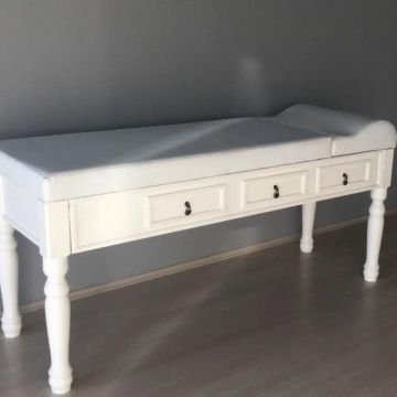 Ahşap Muayene Masası | ÇEKMECELİ + BASAMAKLI | Torna Ayaklı