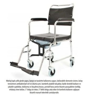 Kapaklı Ev Tipi Tekerlekli Sandalye | Banyo Tuvalet Duş Wc Koridor Hasta Yaşlı Engelli Sandalyesi