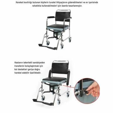 Klozetli Tekerlekli Sandalye | Tuvaletli Sandalye | Banyo Sandalyesi | Kilitlenebilir