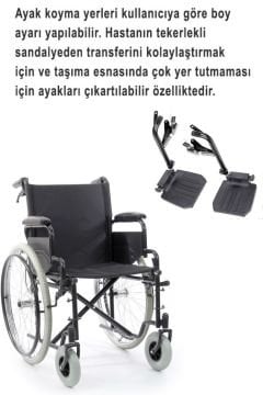 Çok Sağlam Tekerlekli Sandalye | 120 kg Taşır | Kalın Ön Tekerli