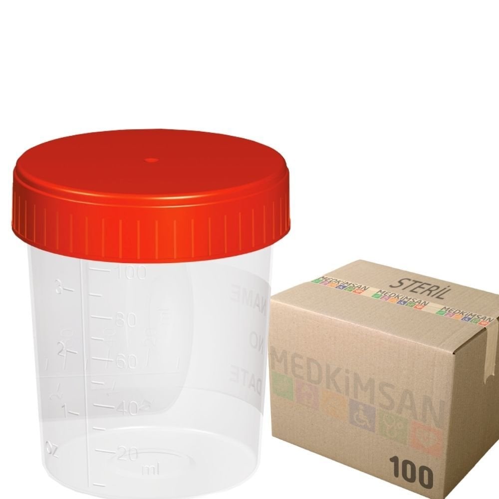 Numune Kabı 100 ml | 100 Adet | Steril Poşetli Numune Saklama Kabı