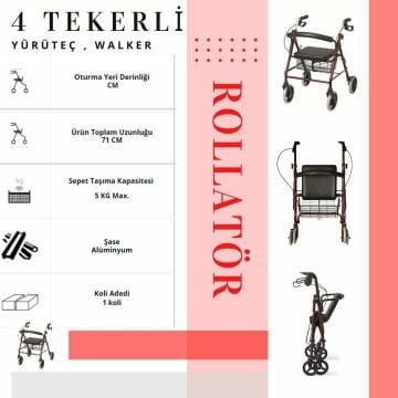 Rolatör | 4 Tekerli Yürüteç | Rollatör | Lüx Yürüteç