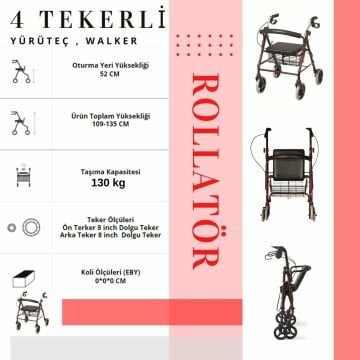 Rolatör | 4 Tekerli Yürüteç | Rollatör | Lüx Yürüteç